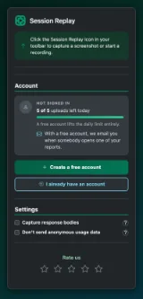 The Session Replay panel open in Chrome's side panel